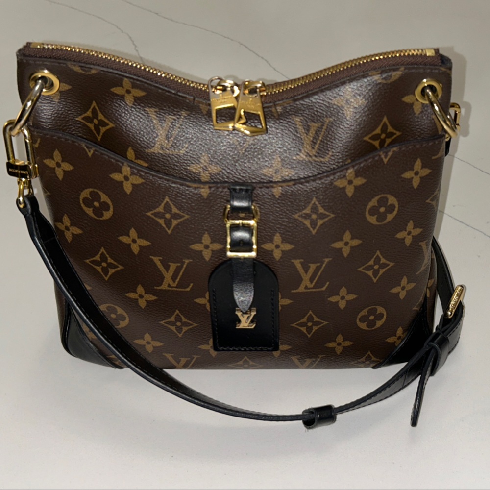 Highly sought after Louis Vuitton Brown and Black Monogram Odeon MM Shoulder Bag